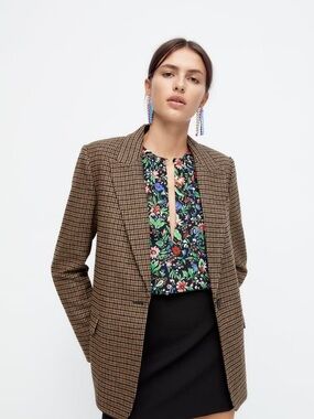 Zara Brown Houndstooth Blazer Jacket
